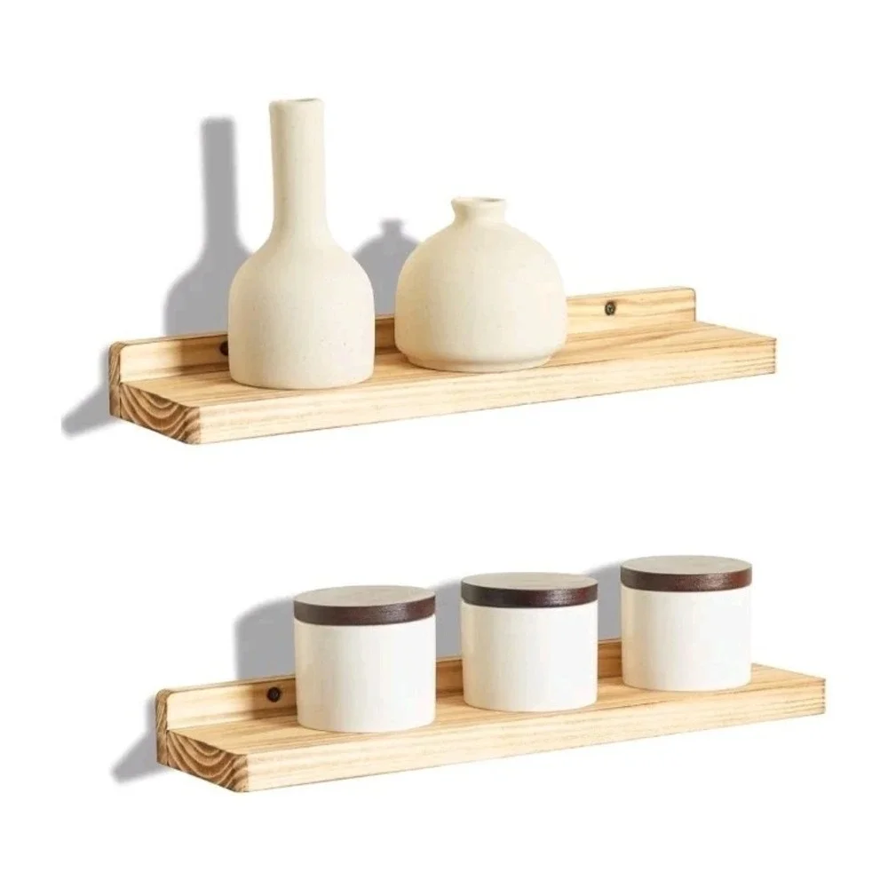 23in Wall Mounted Shelves, Set of 2, Natural Wood Picture Shelves Wall Shelves